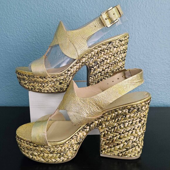 VIA SPIGA ~ “Flora” Gold Leather Platform Heels ~ 8M  EUC - Picture 3 of 14